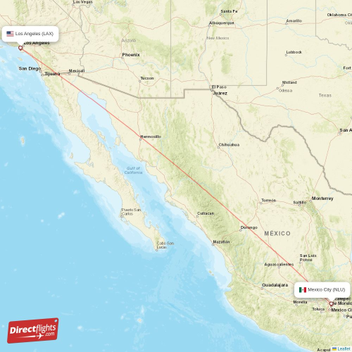 Mexico City - Los Angeles direct flight map
