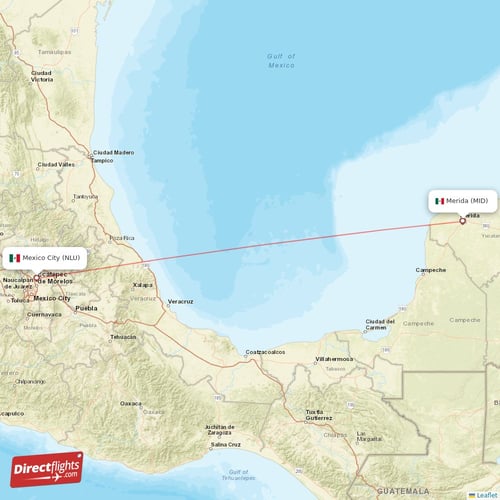 Mexico City - Merida direct flight map