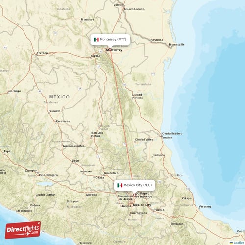 Mexico City - Monterrey direct flight map
