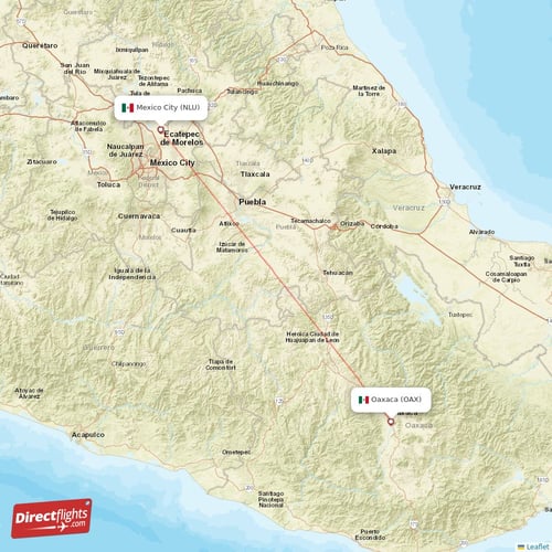 Mexico City - Oaxaca direct flight map