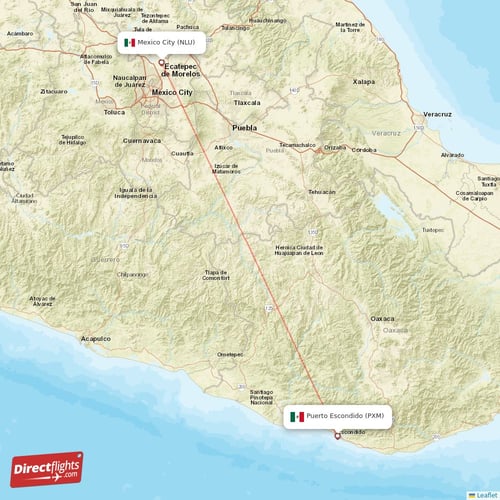 Mexico City - Puerto Escondido direct flight map