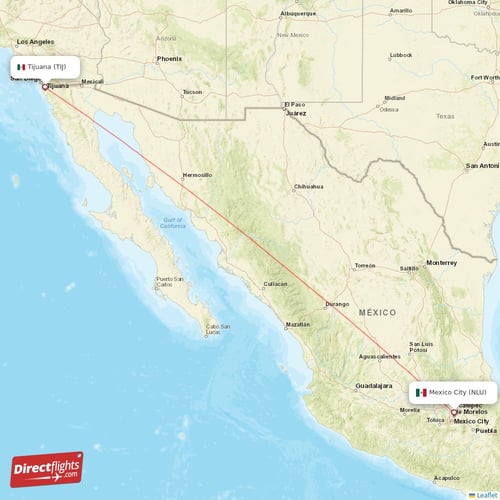 Mexico City - Tijuana direct flight map