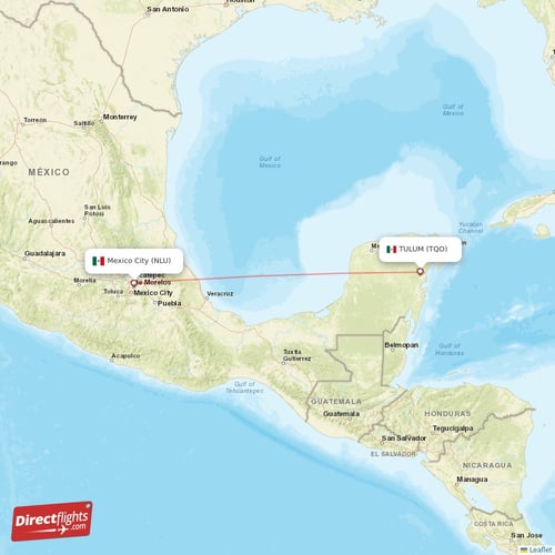 Mexico City - TULUM direct flight map