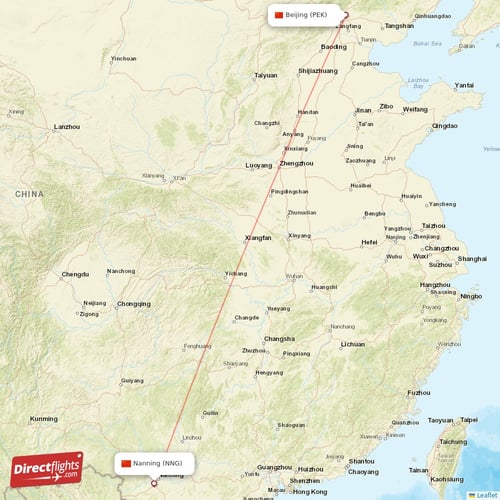 Nanning - Beijing direct flight map