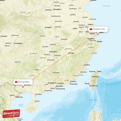 Nanning - Shanghai direct flight map