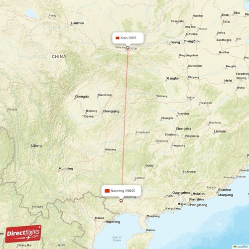 Nanning - Xian direct flight map