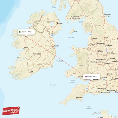 Knock - Bristol direct flight map