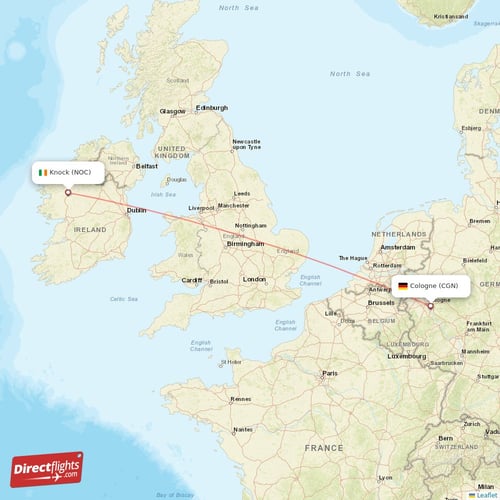 Knock - Cologne direct flight map