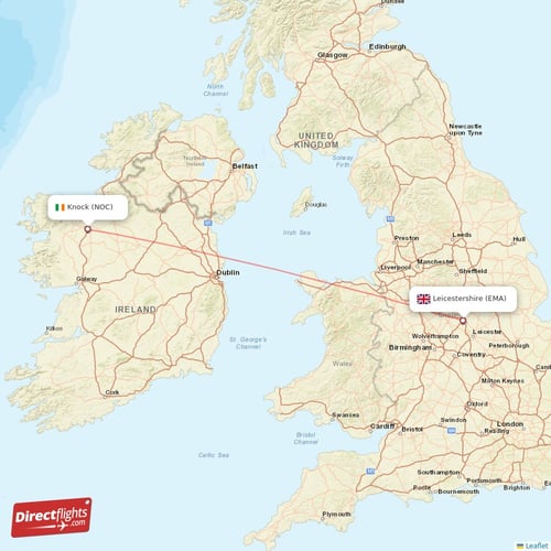 Knock - Leicestershire direct flight map