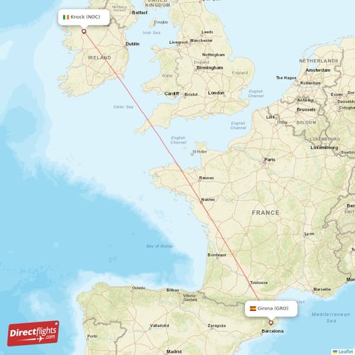 Knock - Girona direct flight map