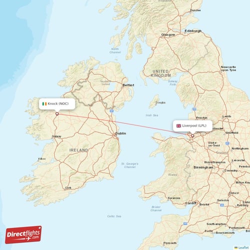 Knock - Liverpool direct flight map