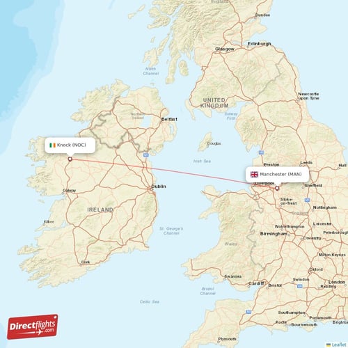 Knock - Manchester direct flight map