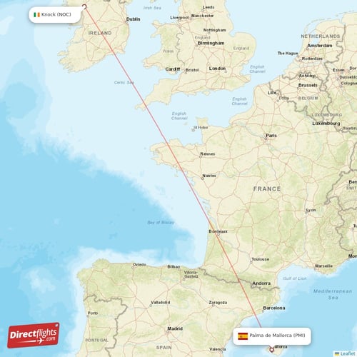 Knock - Palma de Mallorca direct flight map