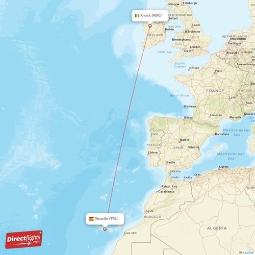 Knock - Tenerife direct flight map