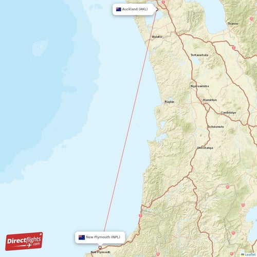 New Plymouth - Auckland direct flight map