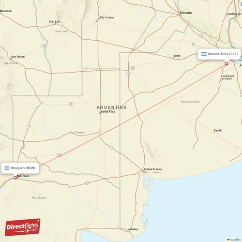 Neuquen - Buenos Aires direct flight map