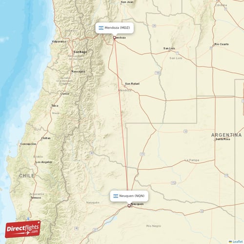 Neuquen - Mendoza direct flight map