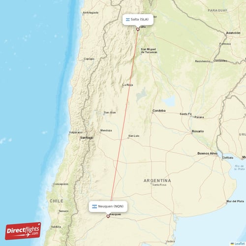 Neuquen - Salta direct flight map