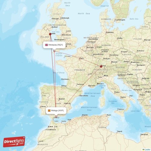 Newquay - Malaga direct flight map