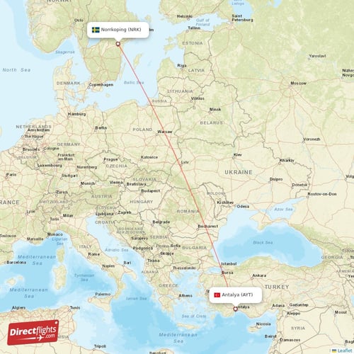 Norrkoping - Antalya direct flight map