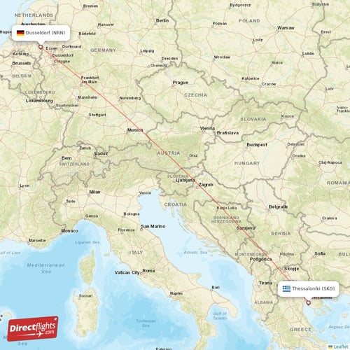 Dusseldorf - Thessaloniki direct flight map
