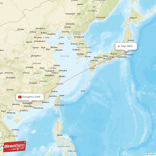 Tokyo - Guangzhou direct flight map