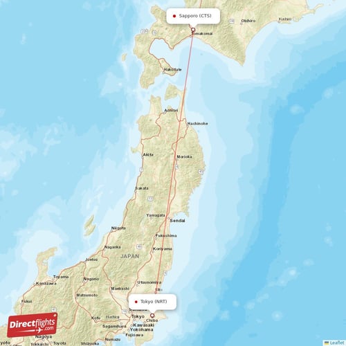 Tokyo - Sapporo direct flight map