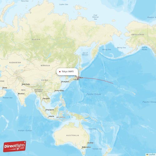 Tokyo - Honolulu direct flight map