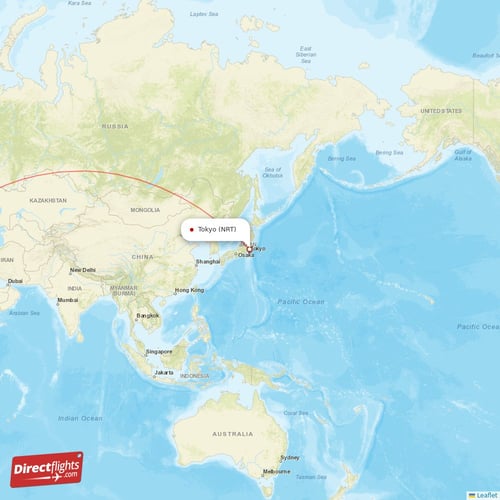 Tokyo - Istanbul direct flight map
