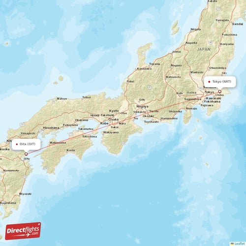Tokyo - Oita direct flight map
