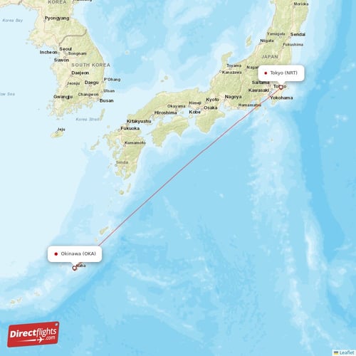 Tokyo - Okinawa direct flight map