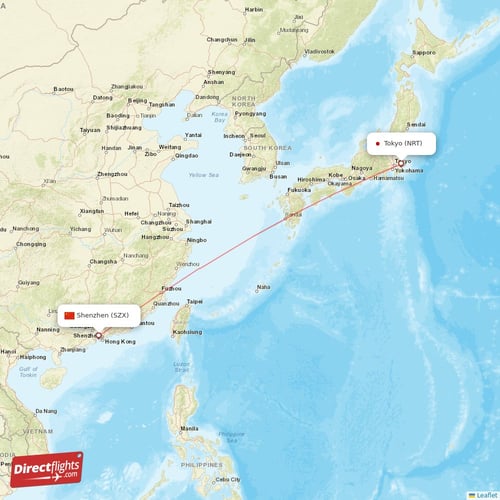 Tokyo - Shenzhen direct flight map