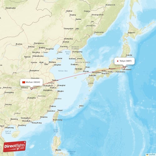 Tokyo - Wuhan direct flight map