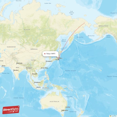 Tokyo - Montreal direct flight map