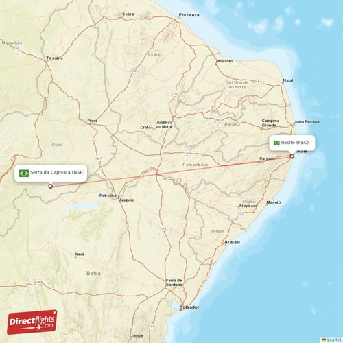 Serra da Capivara - Recife direct flight map