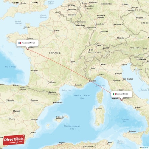 Nantes - Rome direct flight map