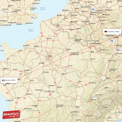 Nantes - Frankfurt direct flight map