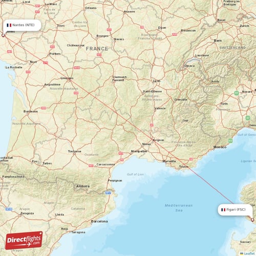 Nantes - Figari direct flight map