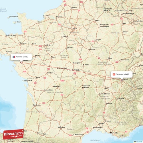 Nantes - Geneva direct flight map