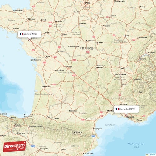 Nantes - Marseille direct flight map