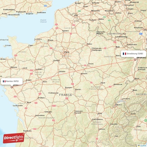 Nantes - Strasbourg direct flight map