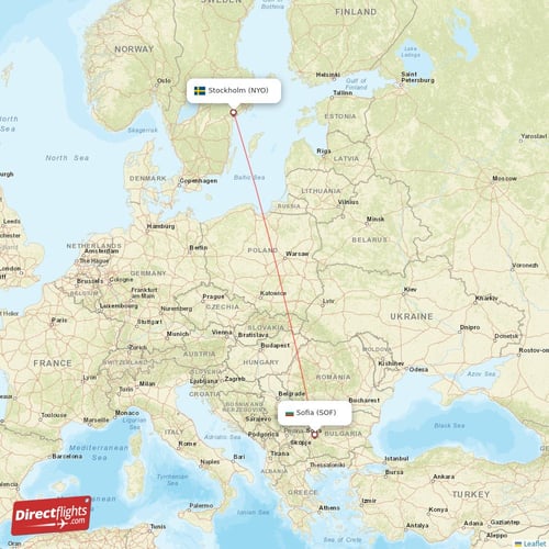 Stockholm - Sofia direct flight map