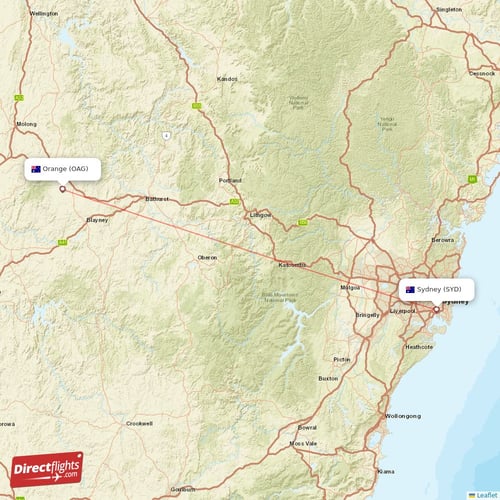 Orange - Sydney direct flight map