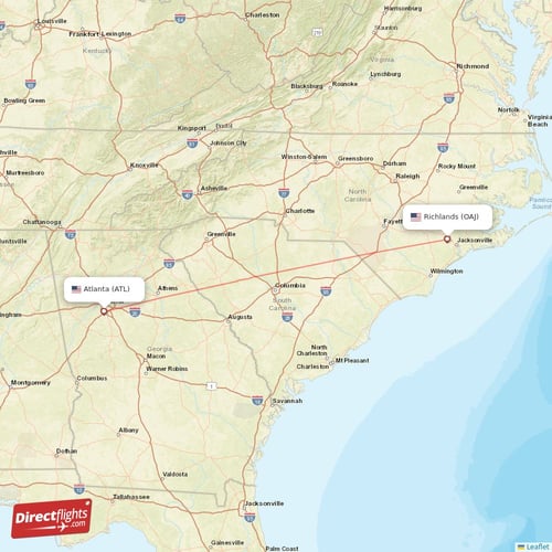 Richlands - Atlanta direct flight map