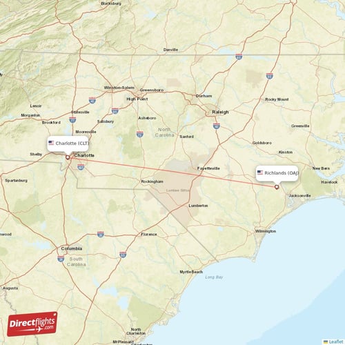 Richlands - Charlotte direct flight map