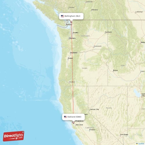 Oakland - Bellingham direct flight map
