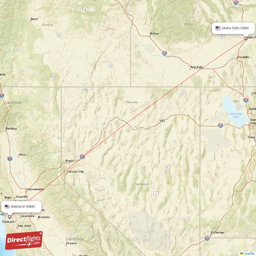 Oakland - Idaho Falls direct flight map
