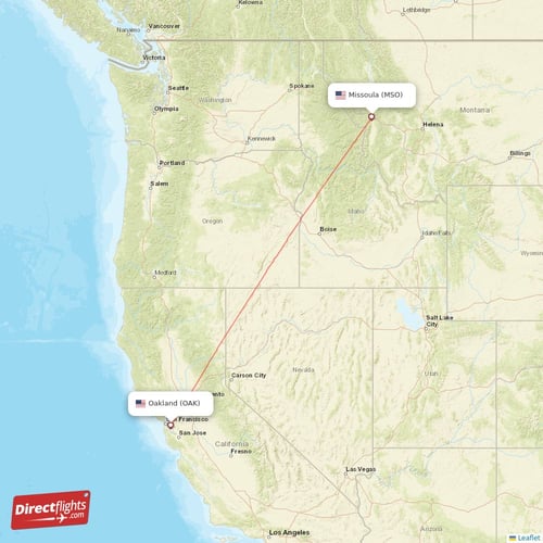 Oakland - Missoula direct flight map