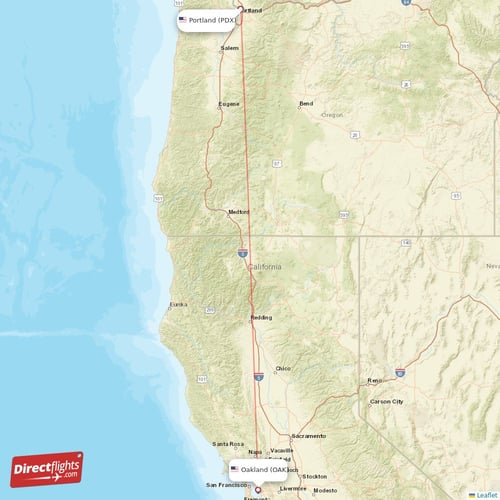 Oakland - Portland direct flight map
