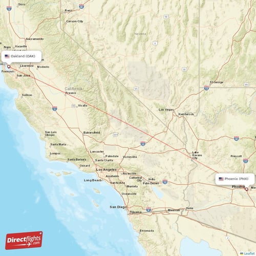 Oakland - Phoenix direct flight map